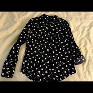 Cute blue and white polka dot button down